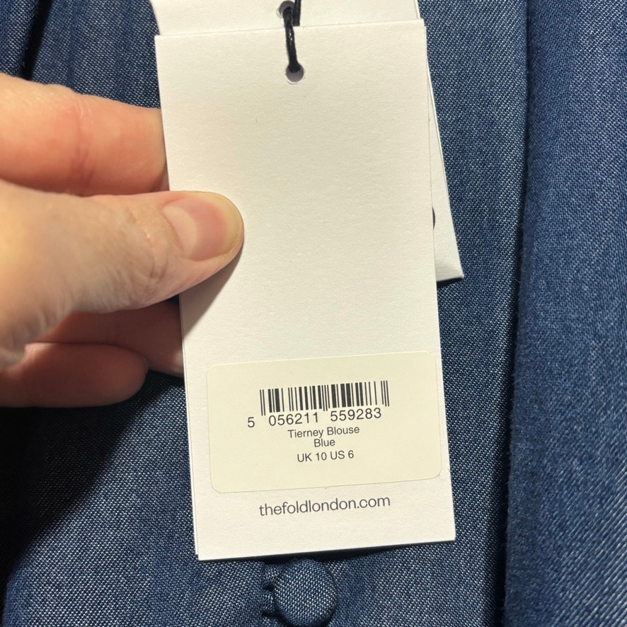 Nwt The Fold London Tierney Blouse Size Us 6 Uk 10 Blue Ruffle Neck Long Sleeve — image 4 of 8